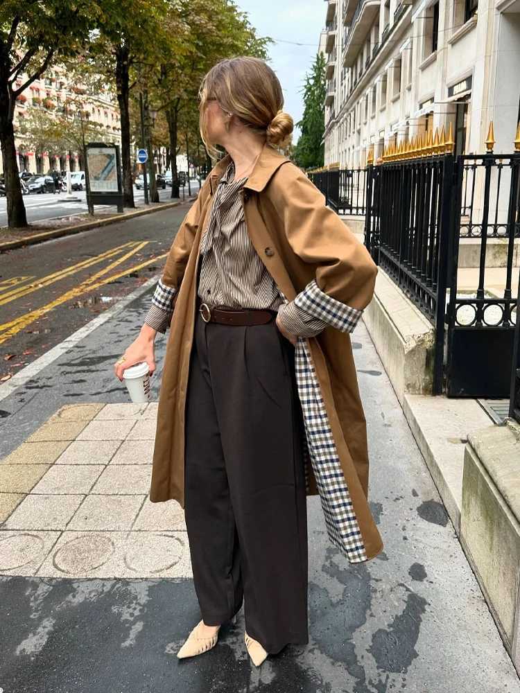 UK Fashion Shop Plaid Lining Double-Sided Trench Coats Woman Free Shipping Clearance Womens Autumn Coat Jacket Korean OuterwearT251216