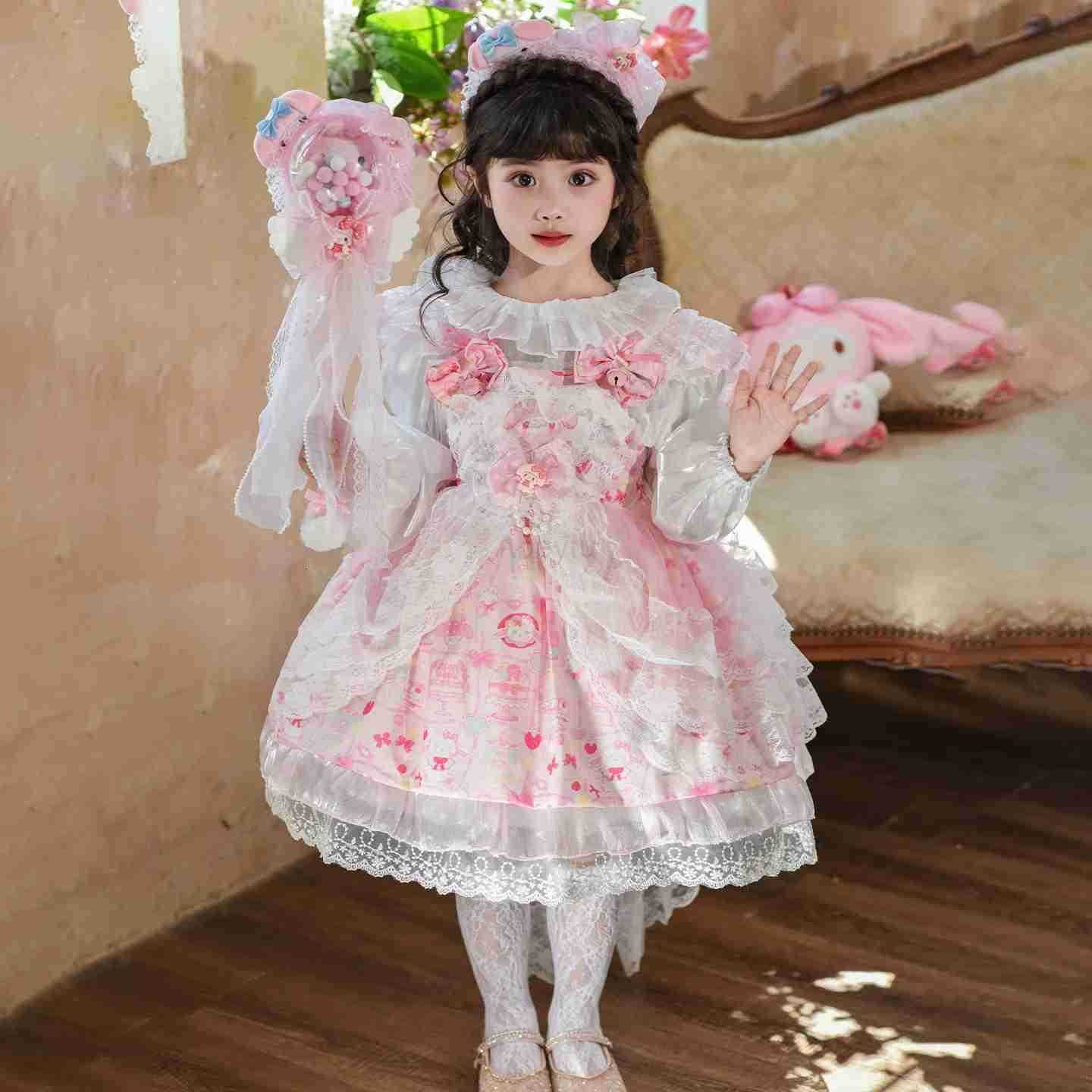 Sanrio Anime My Melody Girls Lolita Princess Dress Lace Party Outfit Girl Clothe Decoration Tutu Skirt Kids Cute Princess Birthday Gift H251216