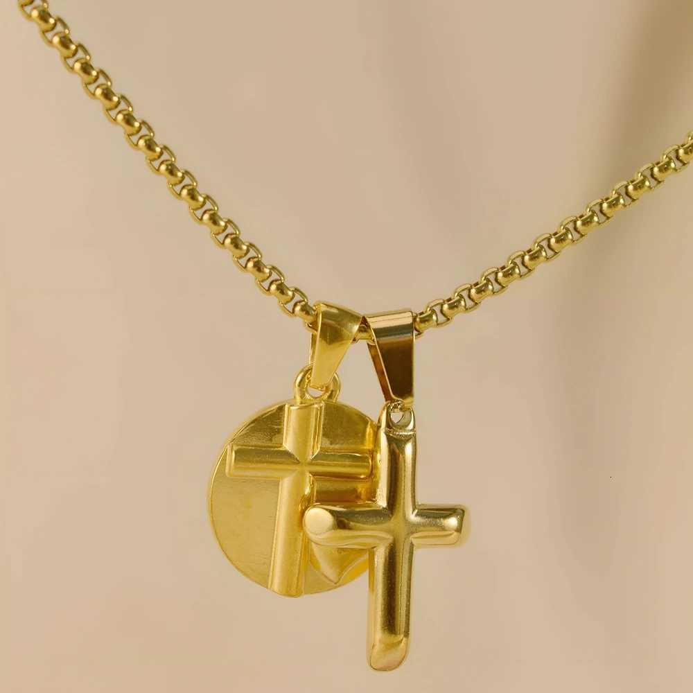 18k gold plated round necklace stainless steel necklace heart shaped cross pendant necklace for men and women M251216