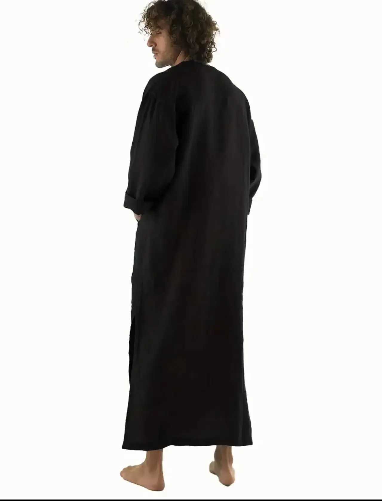 Muslim Robe Men Stand Collar Button Robe Saudi Arabia Kaftan Musulman Abaya Qamis Caftan Fashion Islam Dress Eid S-3XL 2024 New W251216