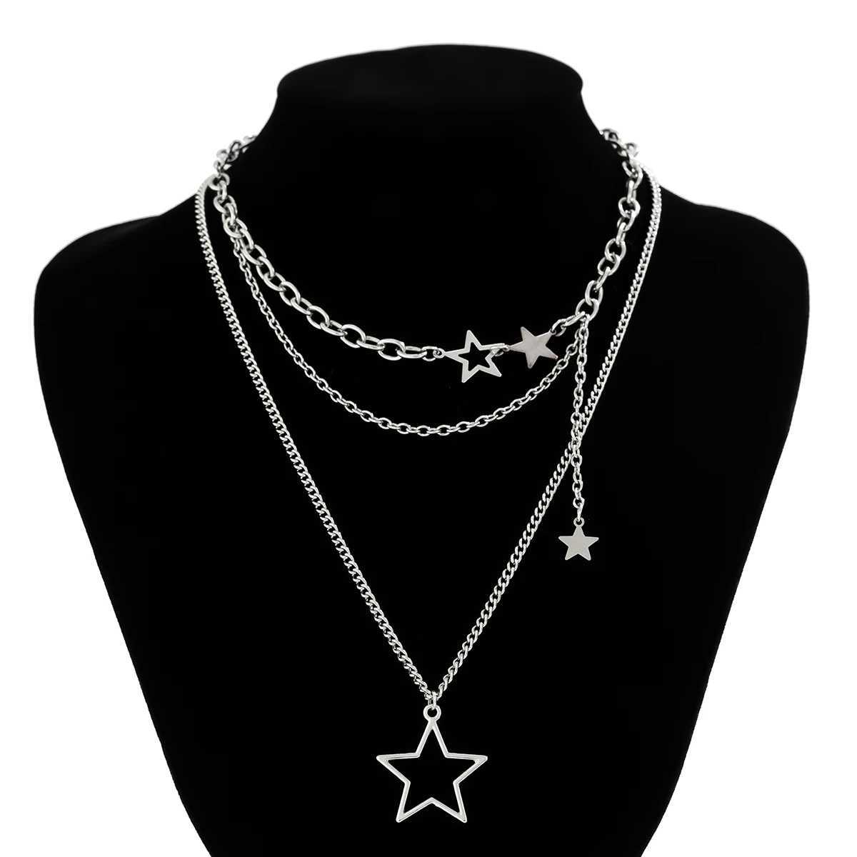 Salircon Trendy Y2K Star Pendant Necklace Simple Multi layered Metal Chain Necklace Womens Charm Statement Jewelry Gifts M251216