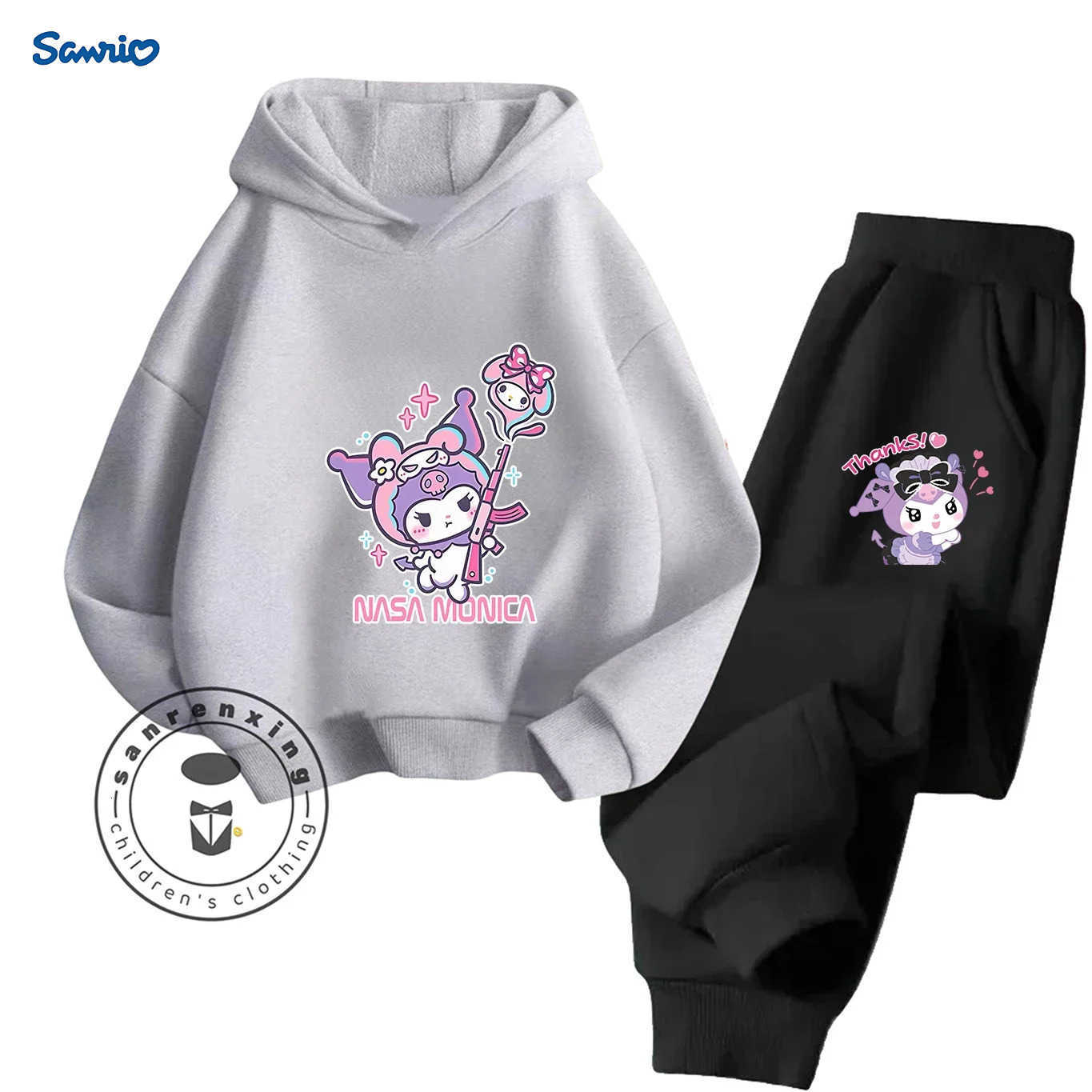 Sanrio 2D Hot Sale Kuromi Cartoon Printed Hoodie Set 2025 Fashion For Kids Teens Boys Girls Casual With Matching Dress Autumn Winter H251216