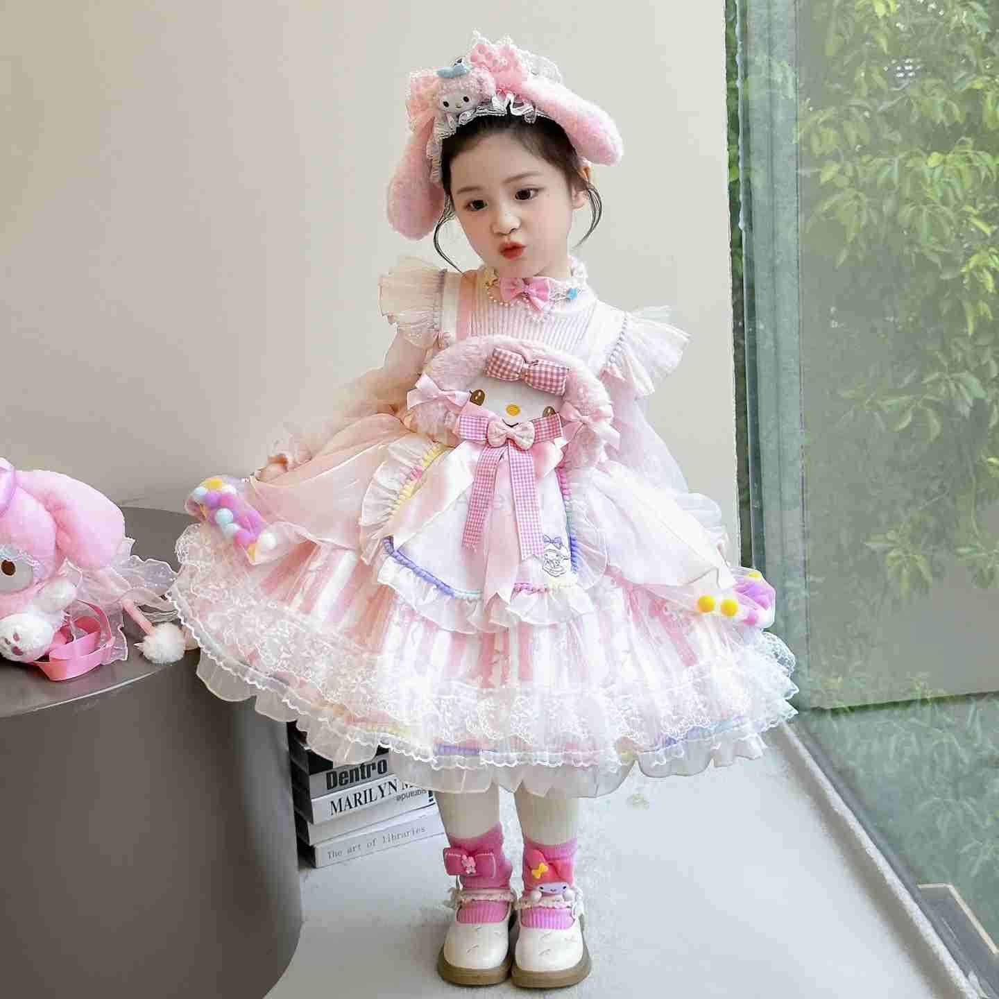Sanrio New 2025 My Melody Girls Autumn Sweater Dress Lolita Princess Dress Cute Fluffy Dress Party Dress Halloween Cosplay Costume Gift H251216