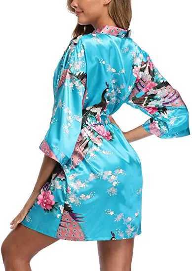 Satin Silk Women Wedding Bridemaid Robe Sexy Crane Print Bathrobe Short Long Kimono Night Gown Robe Fashion Dressing Gown Female C251216