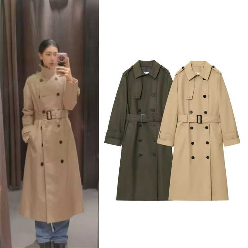 Womens Trench Coat 2025 Autumn New Style Solid Color Long-Sleeve Waterproof Double-Breasted Trench Coat with Belt BritishT251216