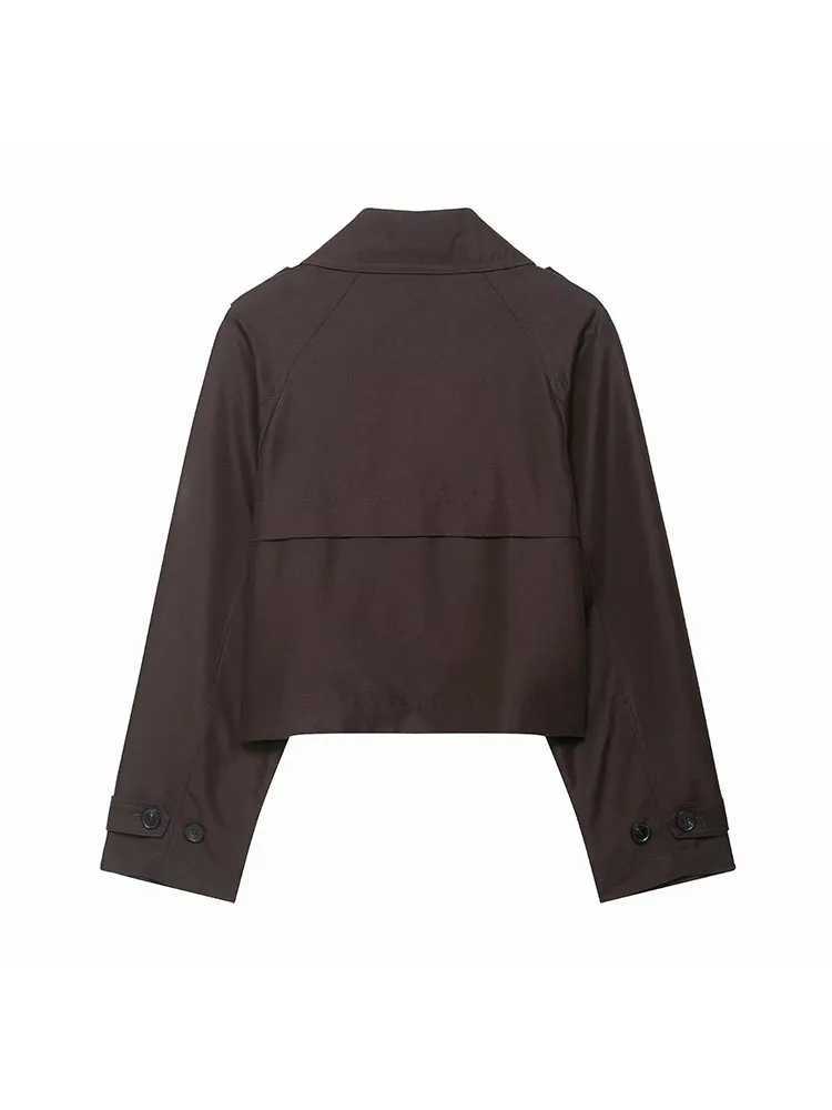 Fashion Lapel Short Trench Coats Women Double Breasted Pockets Jackets Female Autumn Winter New Office Lady Solid Outwear T251216