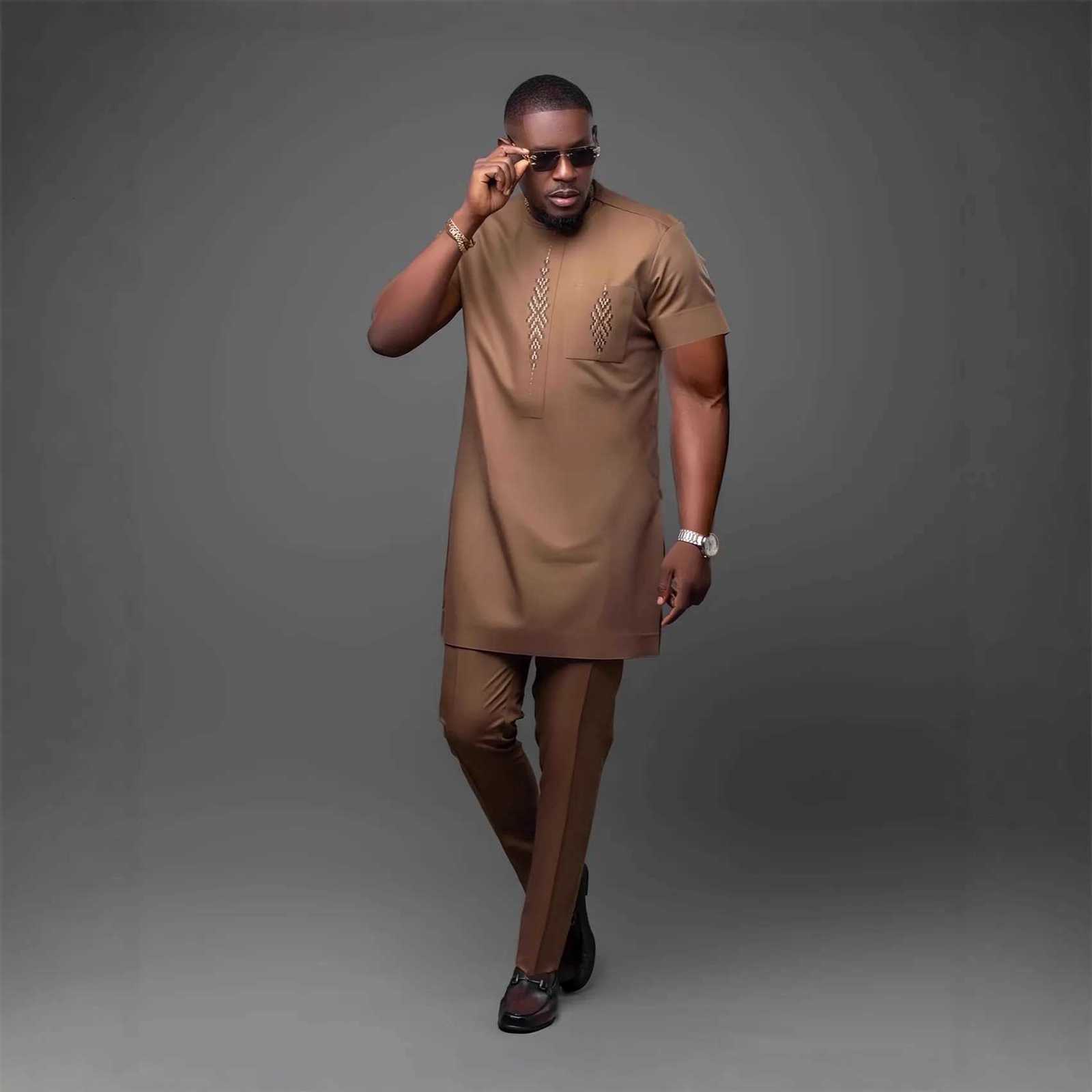 2 pieces kaftan outfits traditional office wear dress set fashion african dresses clothes for men dashiki africa clothing 2025 W251216