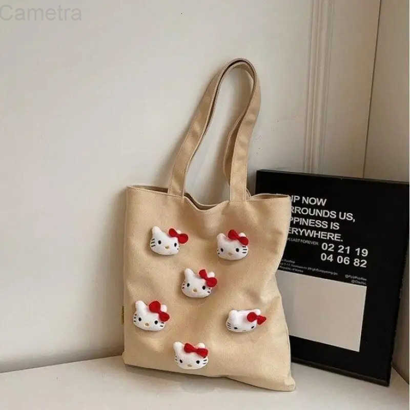 Sanrio Sanrioas Hello Kittys Hot Cartoon Large Capacity Shopping Bag Giving Girlfriend Portable Versatile Oneshoulder Tote Canvas Bag H251216