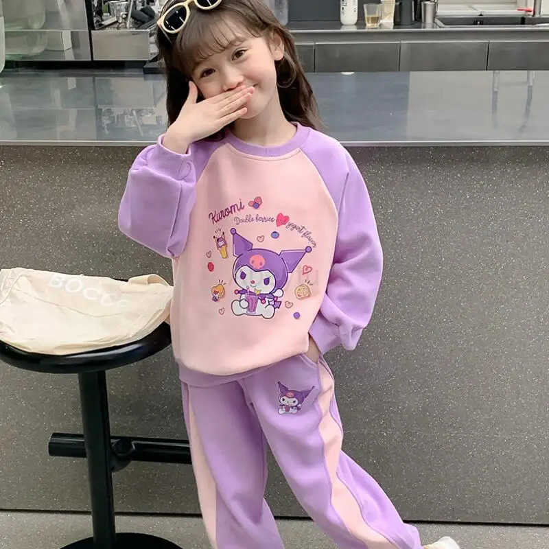 Sanrio Girls Fashion Set Spring Autumn Style Fashionable Childrens Clothing Kuromi Clothes Girls Spring Sportswear Coat Fur H251216