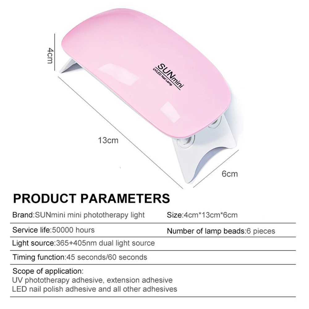 6W Mini Nail Drying Lamp Portable 6 LED UV Nail Art Lamp for Drying Polish Varnish Gel with USB Cord Home Nail Lamp ToolT251216