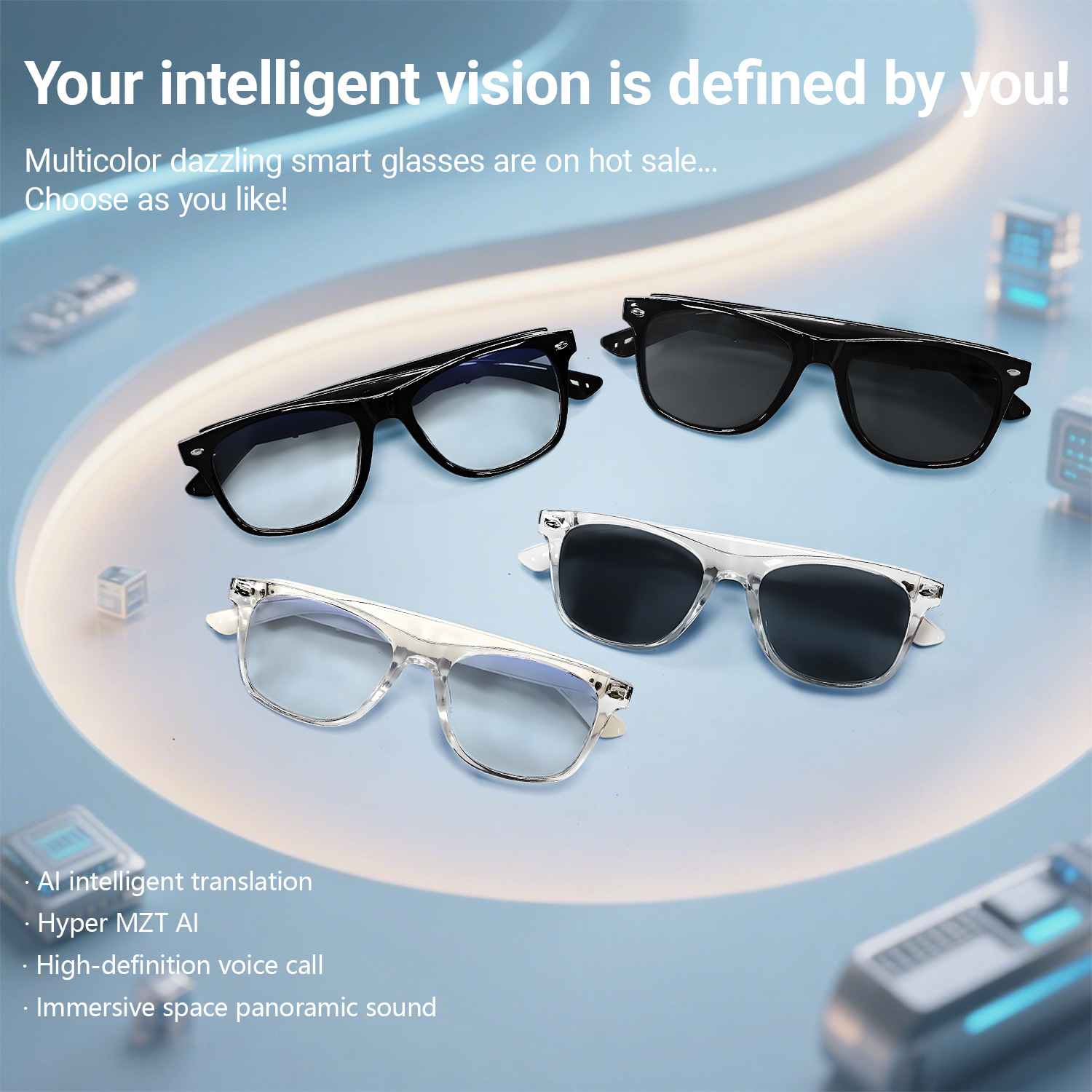 New AI Smart Translation Bluetooth Sunglasses Real-time Translation in Over 100 Languages Music Streaming & Call-enabled Smart Glasses