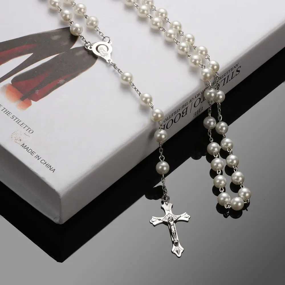 Jewelry Crucifix Charm Cross Necklace Rosary Beads Chain Jesus Virgin Mary Pendant M251216