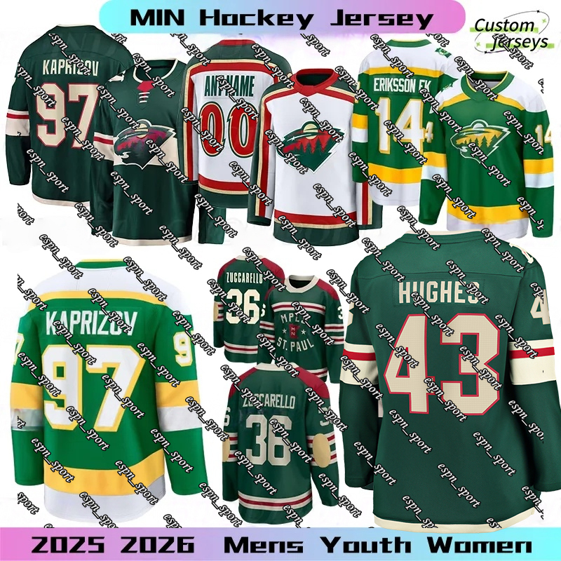 97 Kirill Kaprizov hockey jersey Quin Hughes Brock Faber Matt Boldy Mats Zuccarello Vladimir Tarasenko Spurgeon Marcus Foligno Marco Rossi Joel Eriksson Ek wild