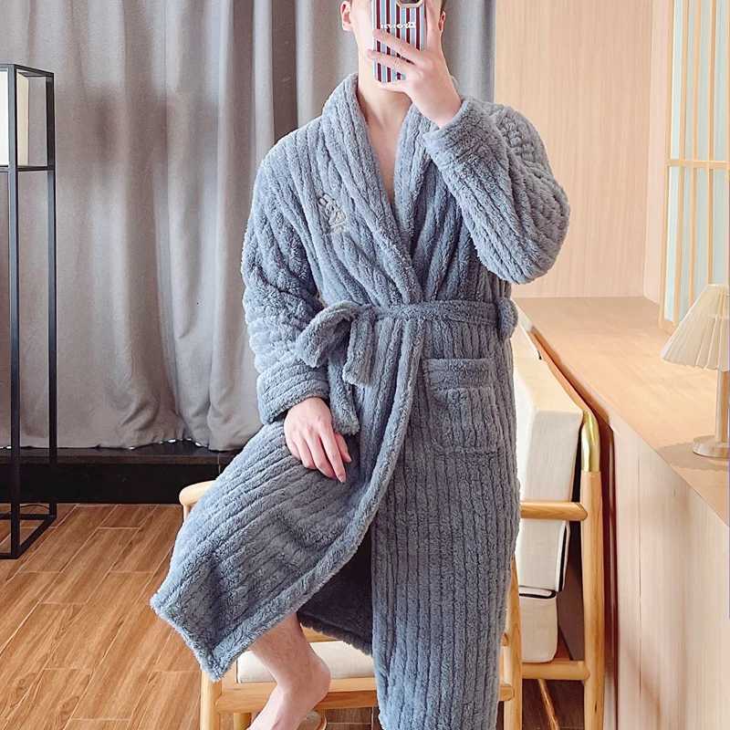 Mens Robes Long Sve Coral Fce Robe Thi Warm Batobe Luxury Home Clothes Morning Gown Mid-Length Fiber Winter Wear Bathrobe Men C251216