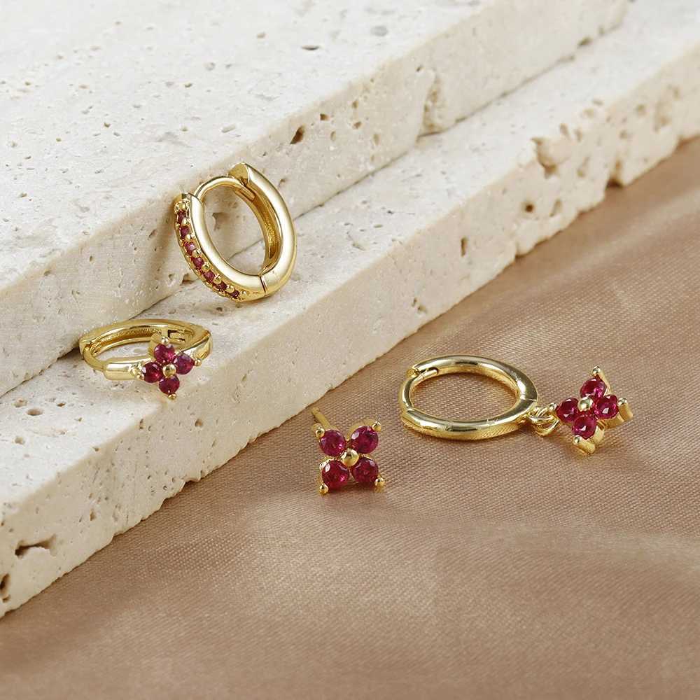 4pcs Fashion Cubic Zirconia Flower Hoop Earrings Set 18K Gold Plated Stainless Steel Stud Earring Piercing Jewelry aretes mujer G251216
