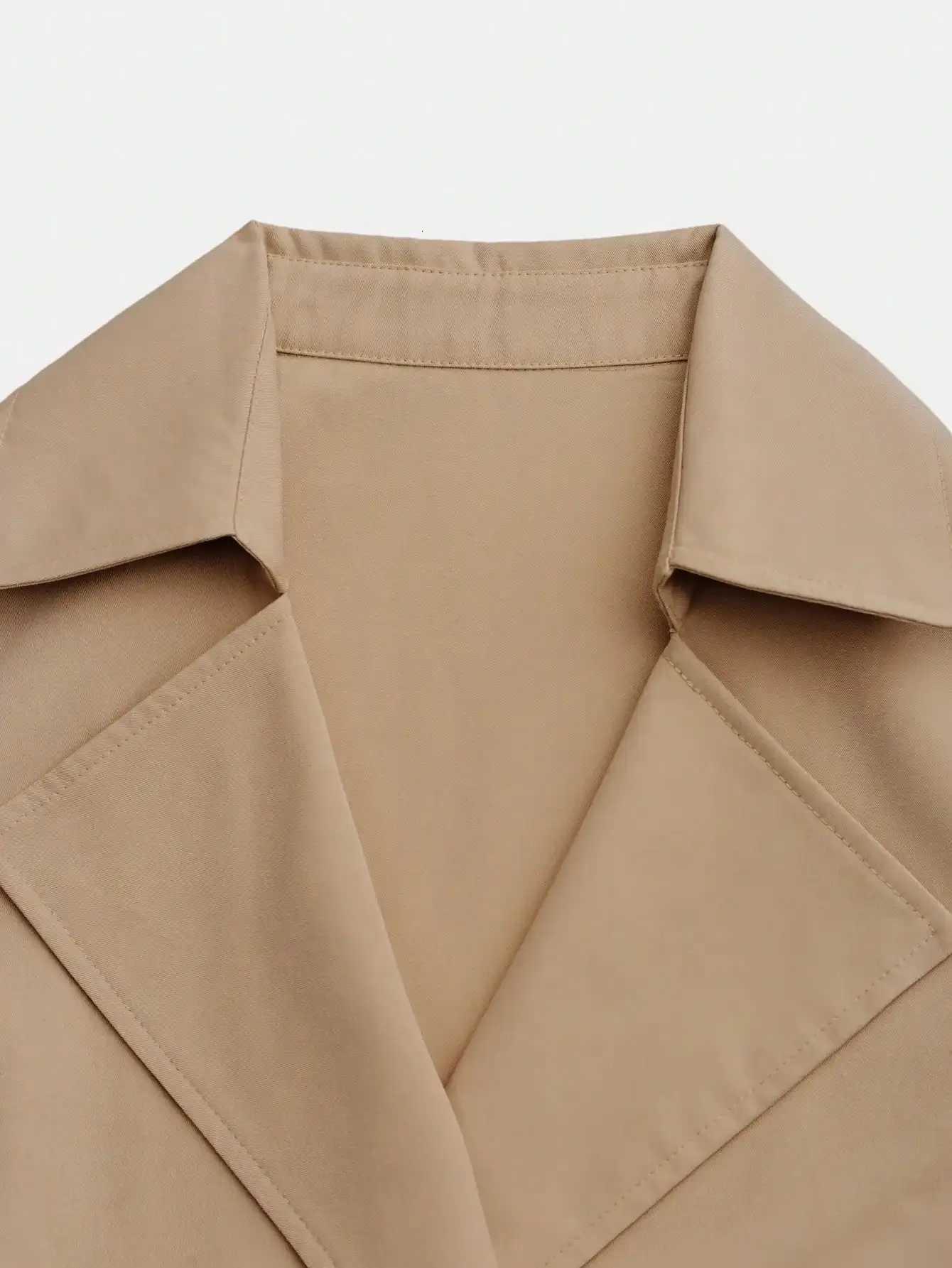 Advanced temperament womens fashion double breasted waist cinched British style mid length long sleeved windbreaker jacketT251216