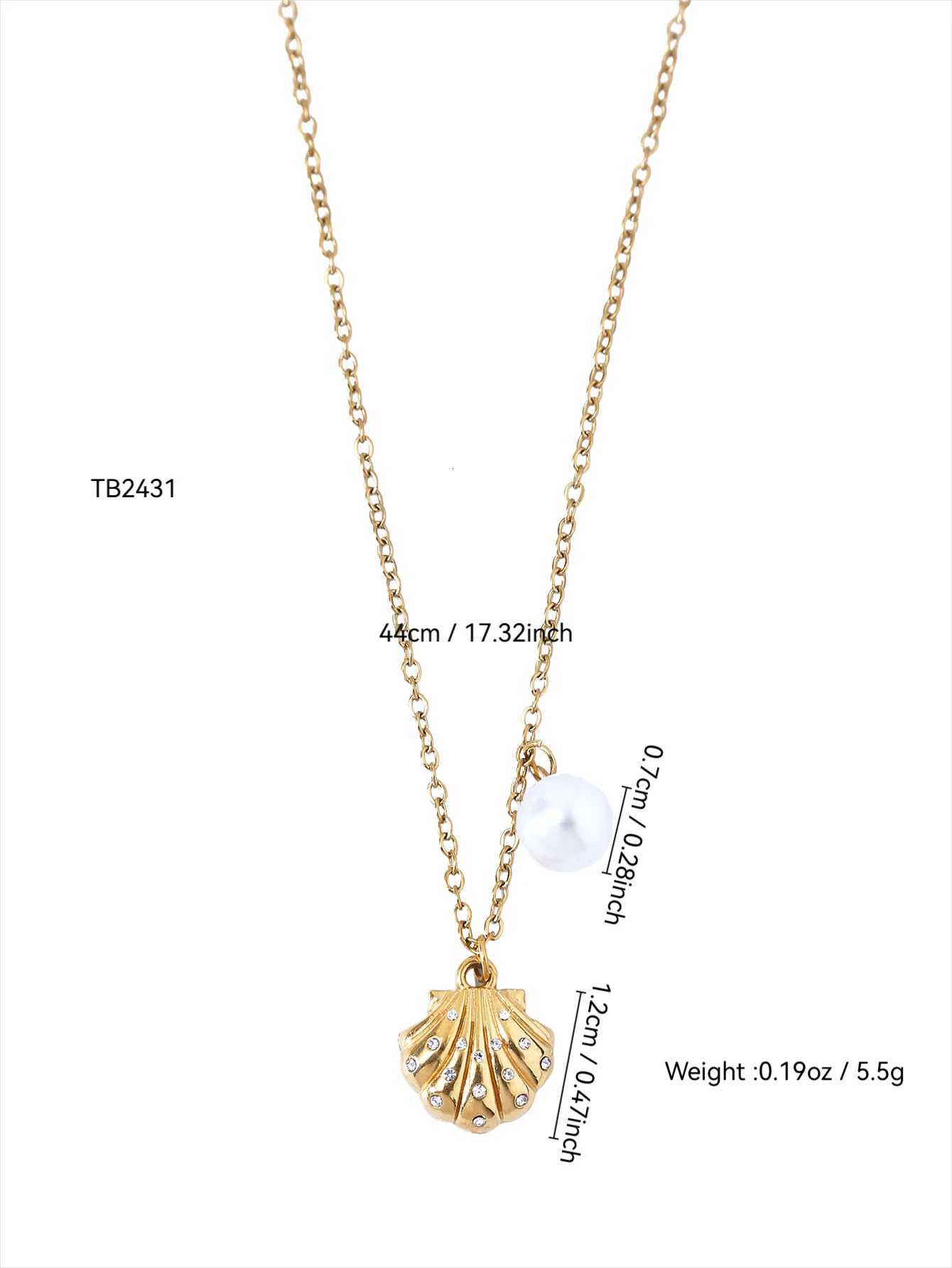 Beach Vacation Style Exquisite Temperament Romantic Stainless Steel With Diamonds Shell Pearl Pendant Collarbone Chain Female M251216