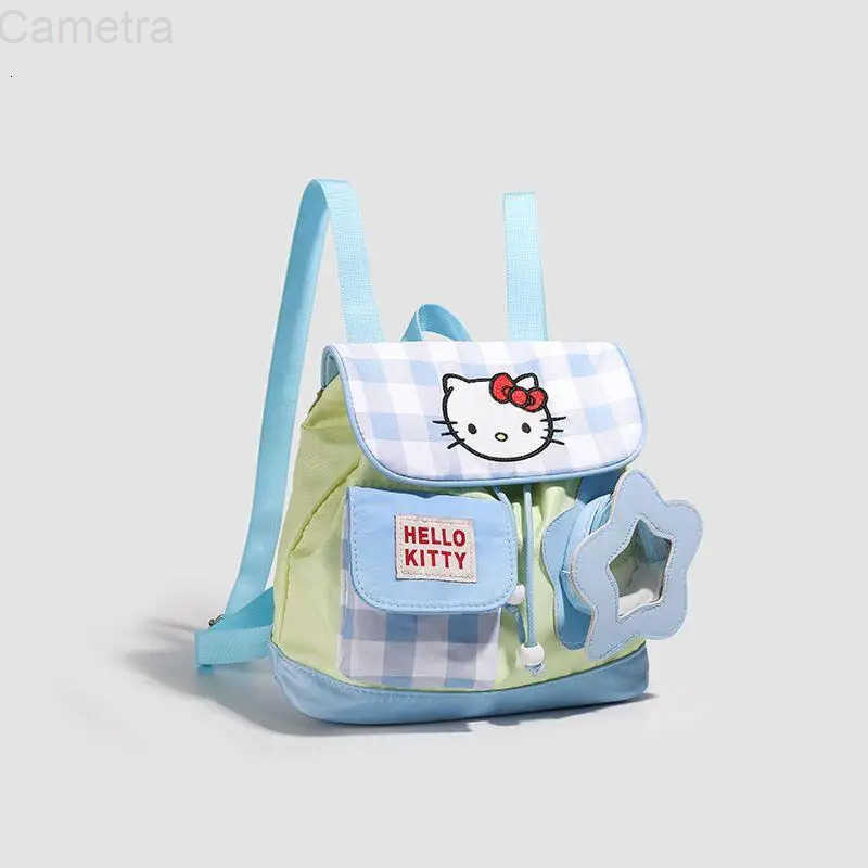 Sanrio Hello Kitty Girl Checkered Backpack Student Handbag Travel Versatile Kawaii Anime Cartoon Fashion New Style Casual Bag H251216
