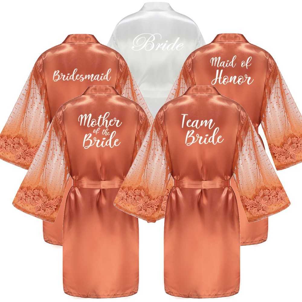 Caramel Wedding Bride Bridesmaid Robes Dressing Gown Sexy Women Bathrobe Night Shirts Short Women Kimono Mesh Sleeve C251216