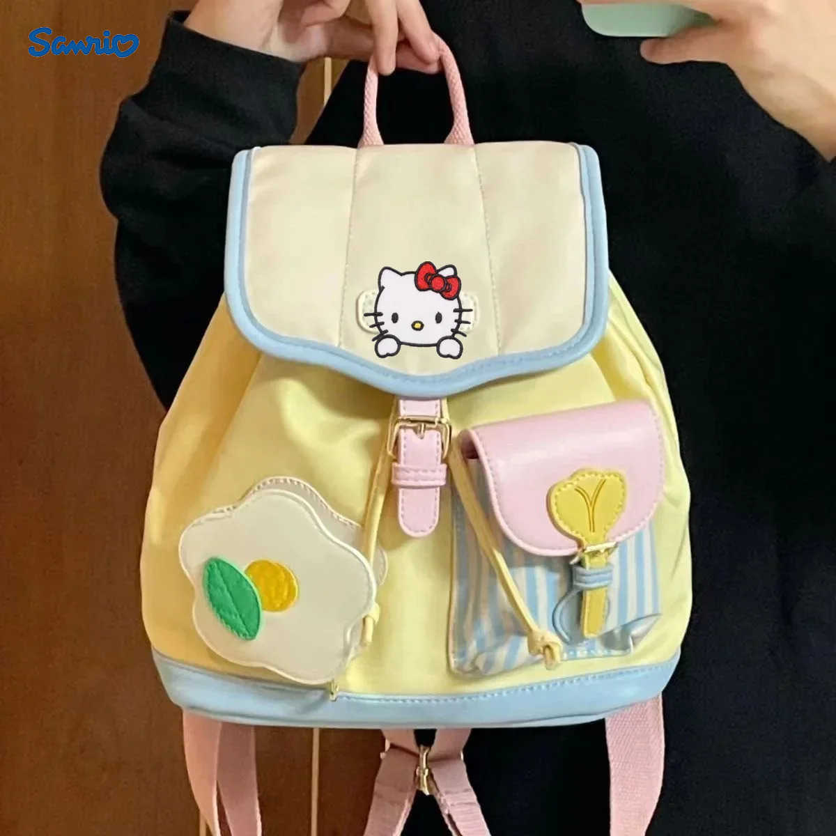 Sanrio College Students Cute Color Contrast Schoolbag Womens Handbag hello kitty Mini Backpack New Travel shoulder Bag H251216