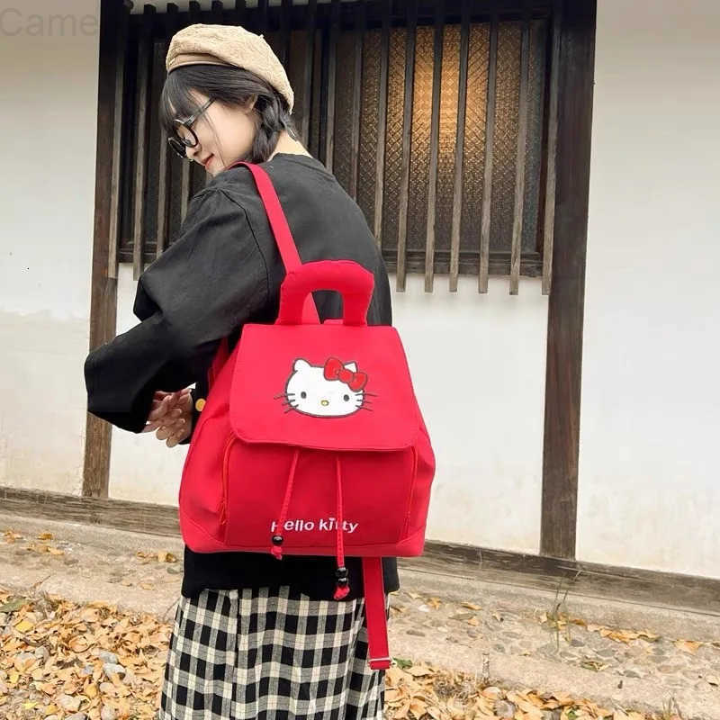 Sanrio Cute Kitty Cat Japanese Cartoon Style Outdoor Casual Womens Backpack Student Bookbag Creative Campus Sensation Dual-Strap Bag H2512161