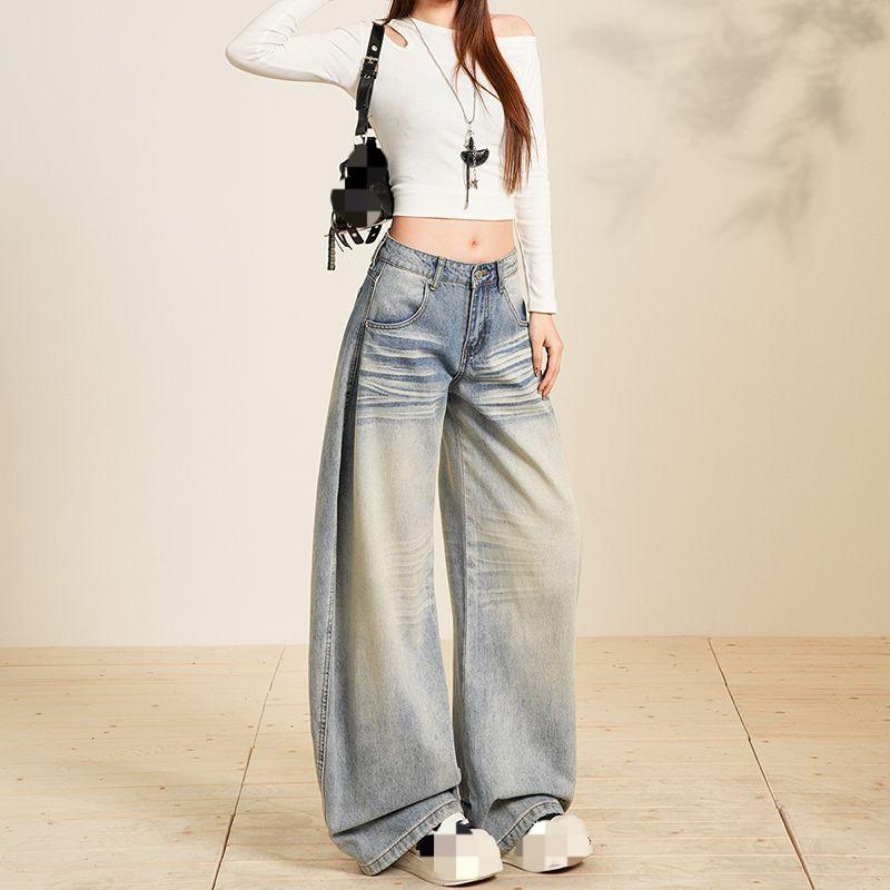 Japanese-style spicy girl style, non-elastic back pocket embroidery craftsmanship, trendy girls' street curved knife jeans---2368