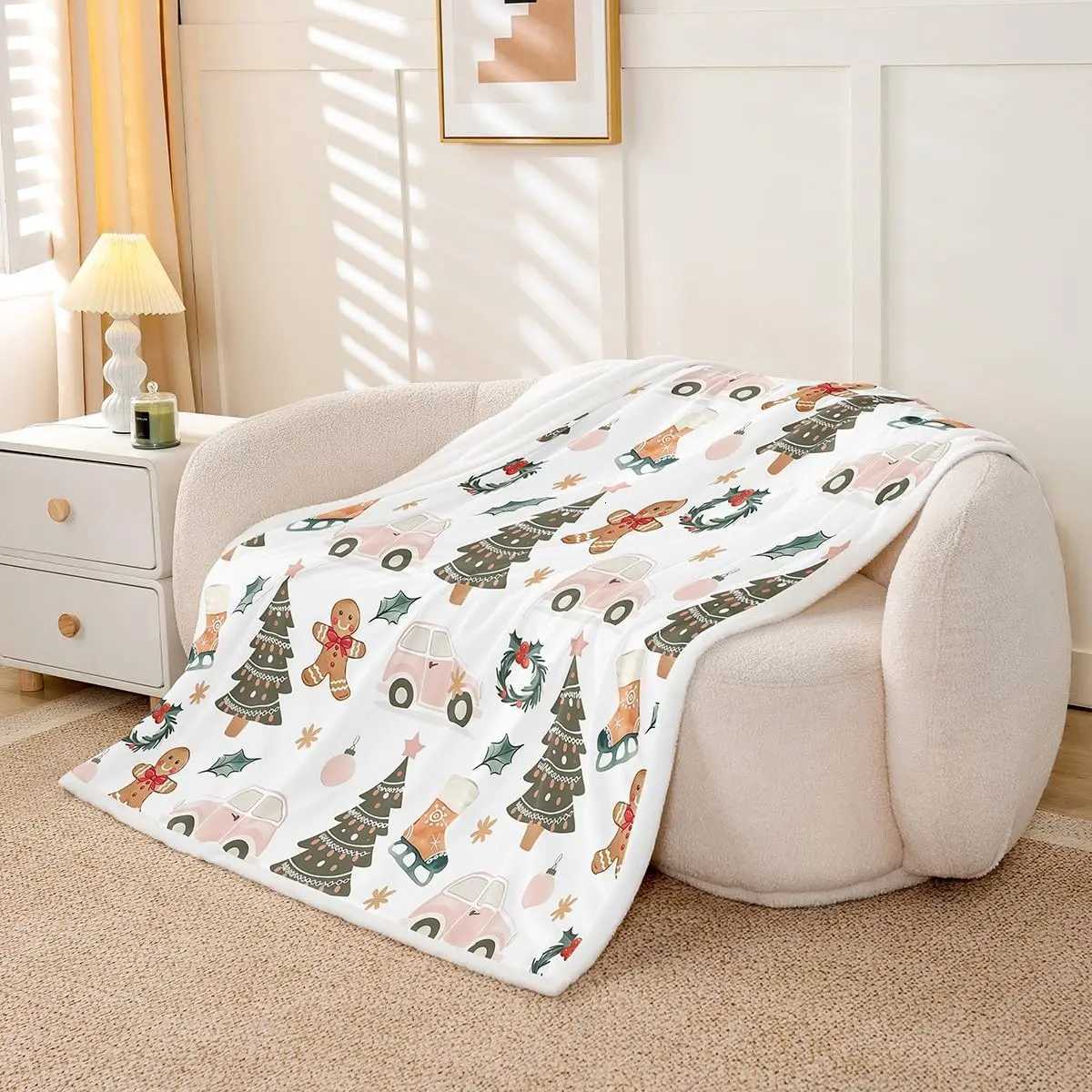 Xmas Tree Car Sherpa Throw Blanket for Couch Gingerbread Man Super Soft Cozy Fleece Garland Blanket for Winter Plush Throw H251216 - view 3