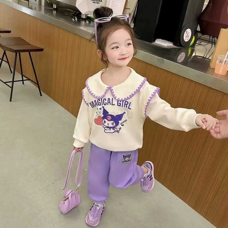 Sanrio Autumn Kid Girls Clothes Set Mandarin Collar Sweatshirts Pullover Top and Pants Bottom 2 Pieces Suit Children Girl Sweet Outfits H251216