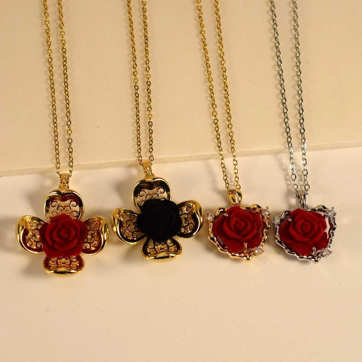 14k Gold Plated Flocking Rose DIY Pendant Accessories Flower and Heart Necklace M251216