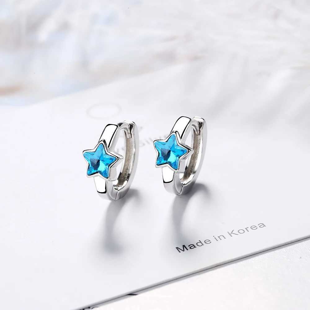 Baby Princess 925 Silver Blue Crystal Cute Star Hoop Earrings For Child Girls Women Beautiful Loop Huggies Earring Korea Jewelry G251216