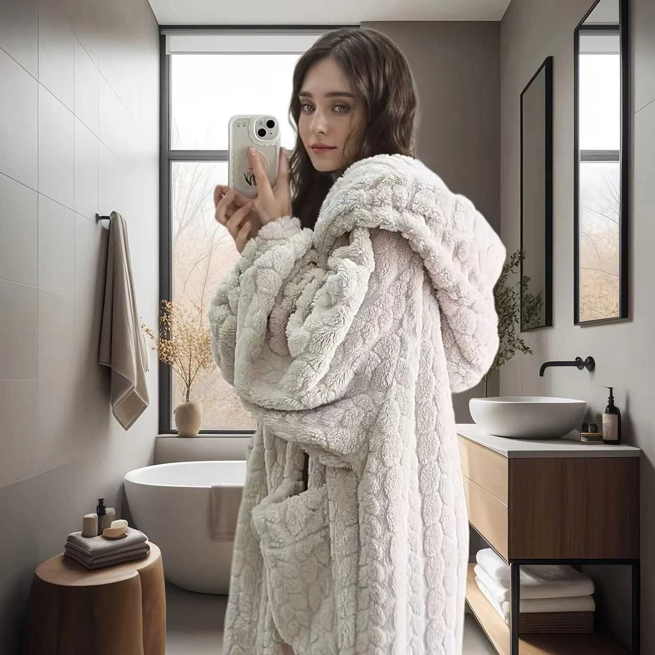 1pc Extra Long Wearable Blanket Large Size Robe Bathrobe Thick and Warm Winter Home Essentials C251216