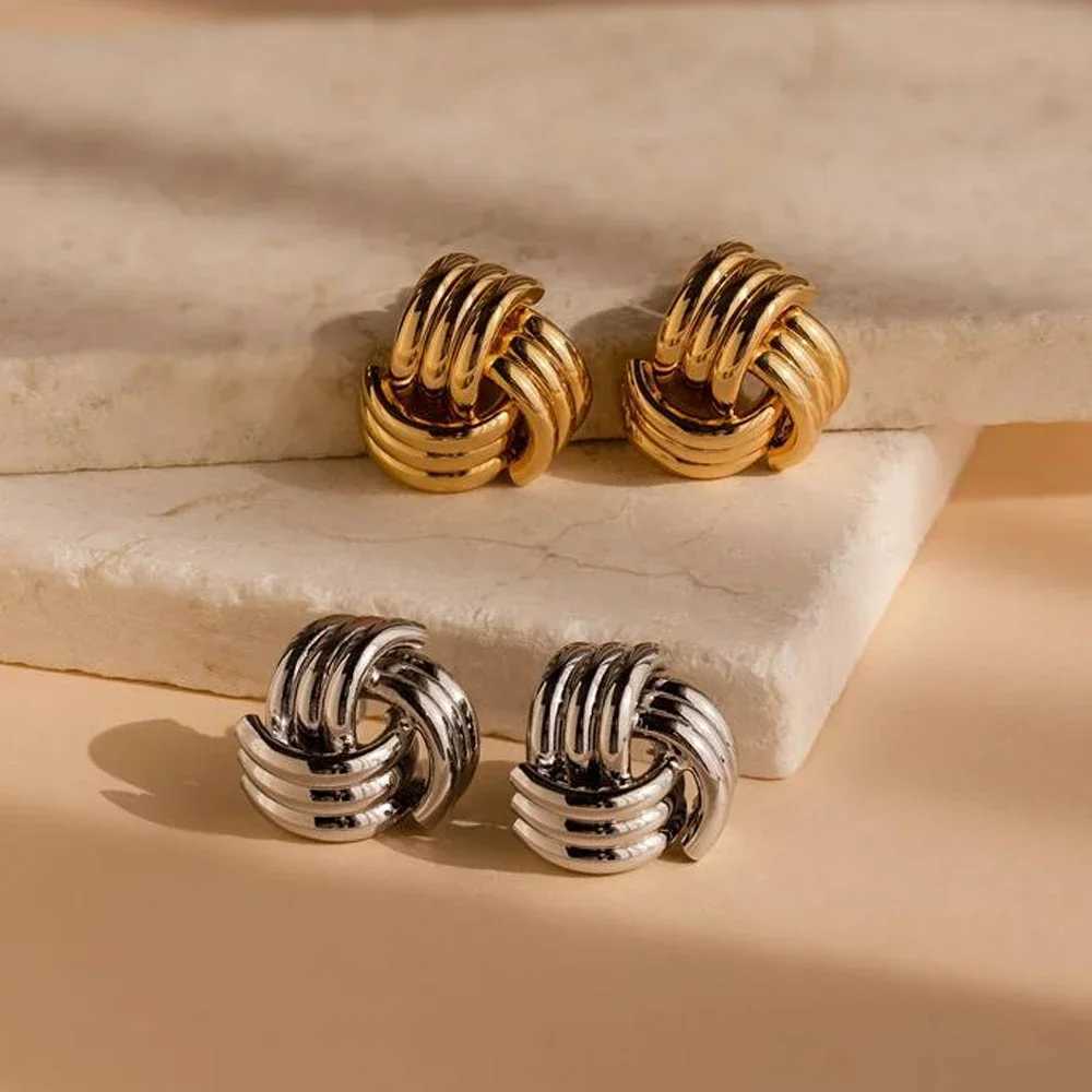 Geometric Stud Earrings for Women Retro Stainless Steel Multilayer Twisted Knot Earring Fashion Statement Jewelry New G251216