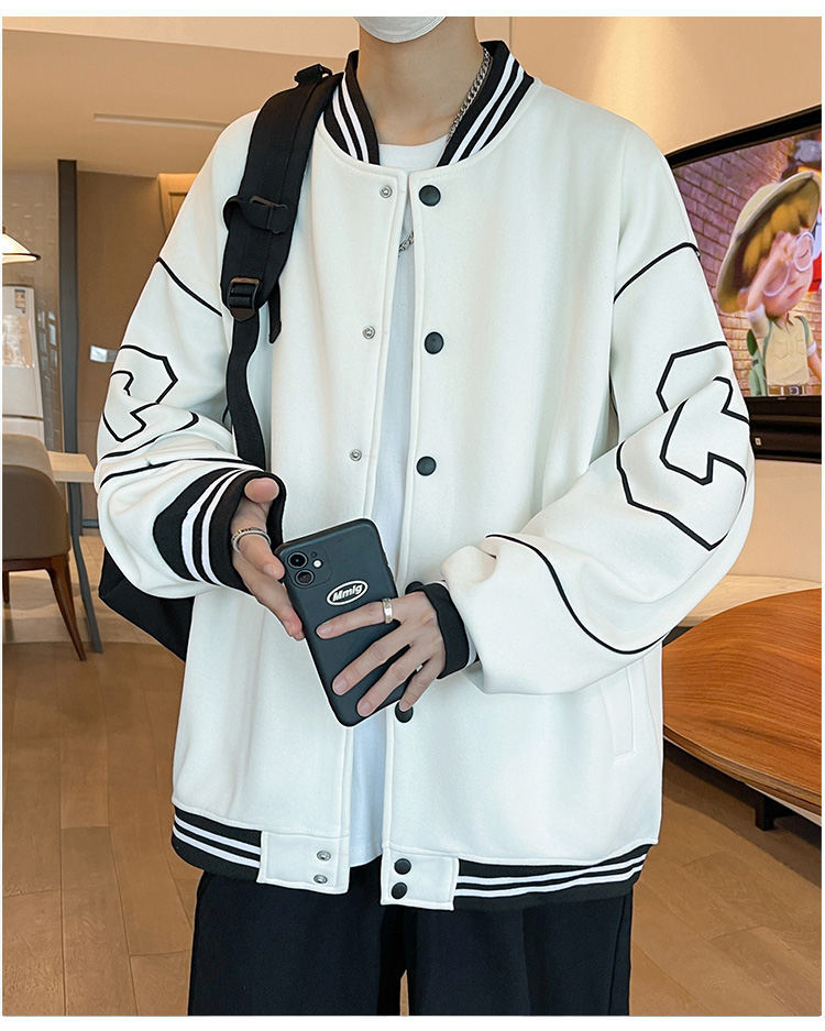 2025 New Arrival Baseball Jacket for Teenage Boys - Autumn Winter, High School Students, Button-Up, Fleece-Lined & Thickened Cargo Jacket