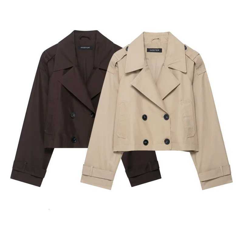 ETJ 2025 autumn new product womens classic double-breaked lapel simple short trench coat fashion casual coatT251216