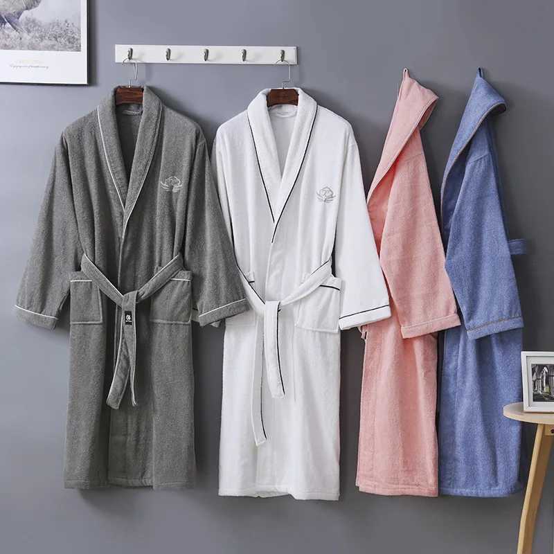 Star Hotel Women 100 Cotton Towel Bathrobe Winter Warm Kimono Bath Robes Bride Long Terry Dressing Gown Men Sleepwear C251216