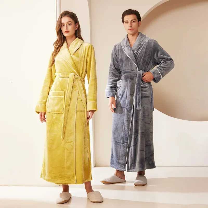 Extended Length Flannel Sleepwear Mens Thick Winter Style Couples Bathrobe Polyester Fiber Ultra-Thick Modern Simple Style C251216