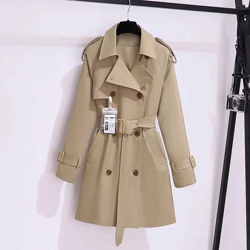 Womens Windbreaker 2025 Spring Autumn New Slim Double-breasted Temperament Coat With belt Femle mid length Casual Trench coatT251216