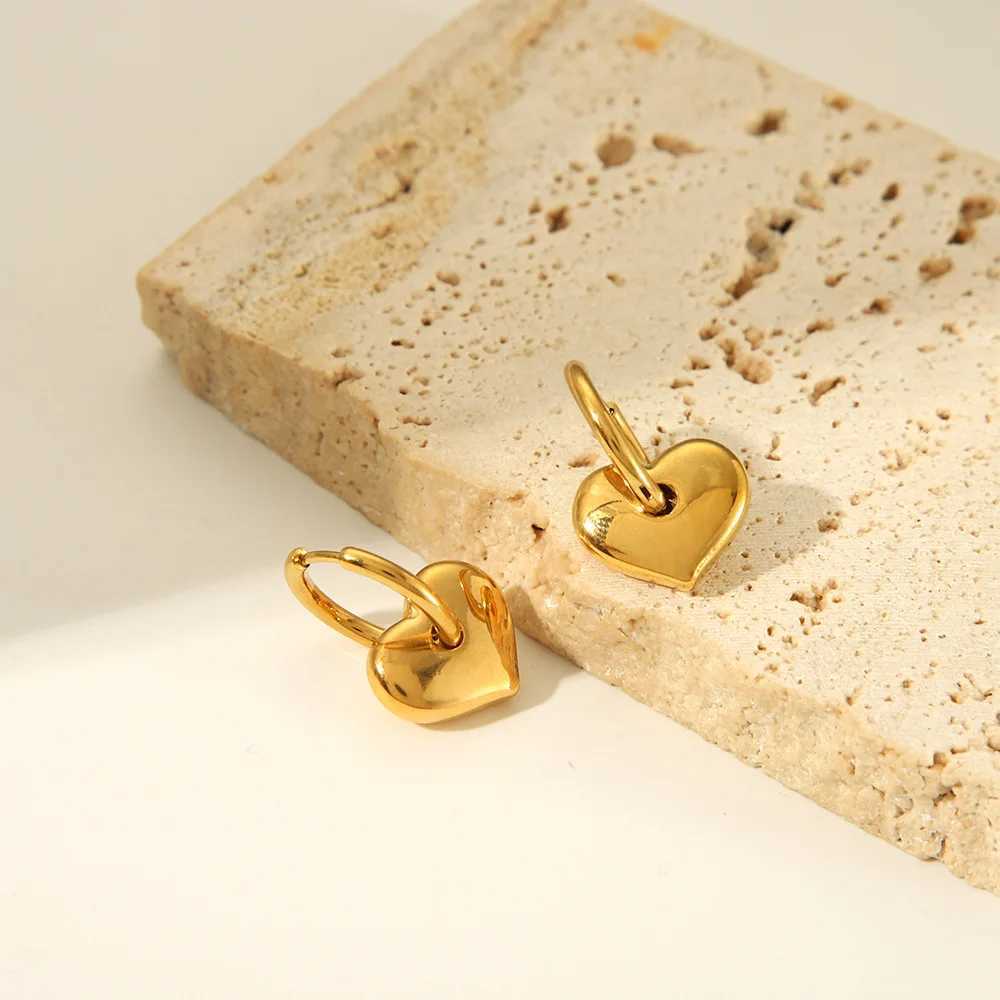 Trend Golden Heart Earrings for Women Waterproof Stainless Steel All-match Temperament for Daily Wear G251216