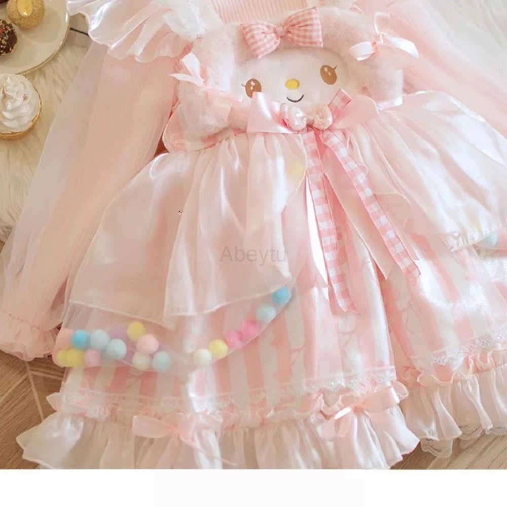 Sanrio Winter Kawaii Children Sweater Dress Anime Plush Warm Cartoon Princess Blue Lolita Dress Cute Birthday Party Cosplay Dress Gift H251216