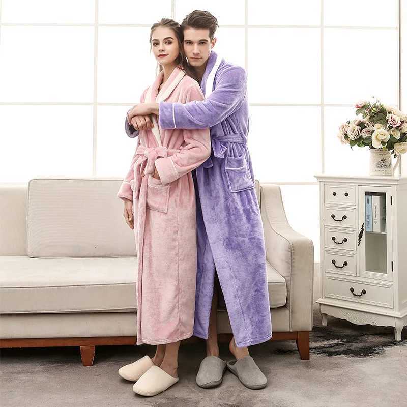 Autumn Winter Couple Flannel Nightwear Winter Thicken Warm Soft Robe Gown Sleepwear Women Men Coral Kimono Bathrobe Gown C251216