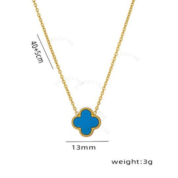 Lucky Necklace for Girls, double-sided 13MM four-leaf clover necklace, titanium steel 18K gold simple pendant collarbone chain