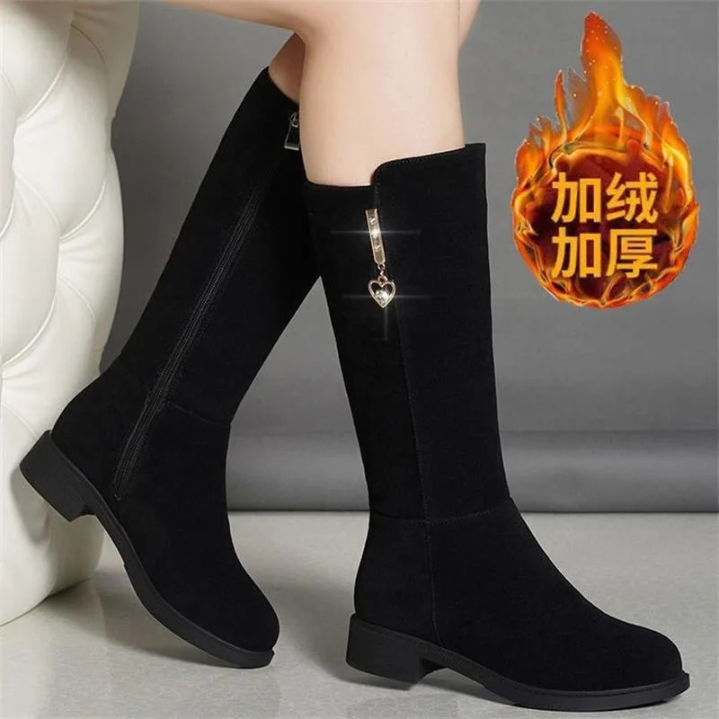 Womens Boots Fashion Suede Mid-calf Boot Plush Warm Snow Boots for Women High Top Cotton Boots Winter Boot Botas Mujer 251212