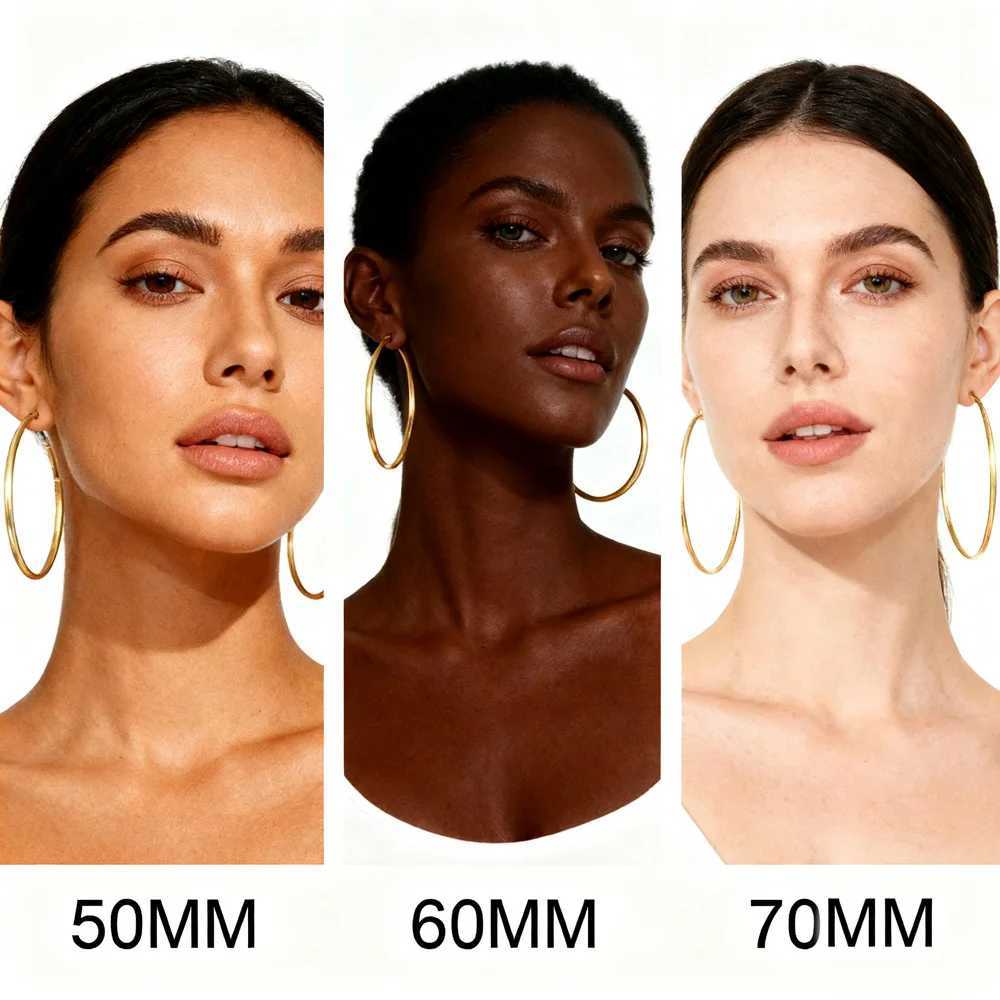 Stainless Steel Big Circle Hoop Huggie Earrings For Women 40mm/50mm/60mm/70mm G251216