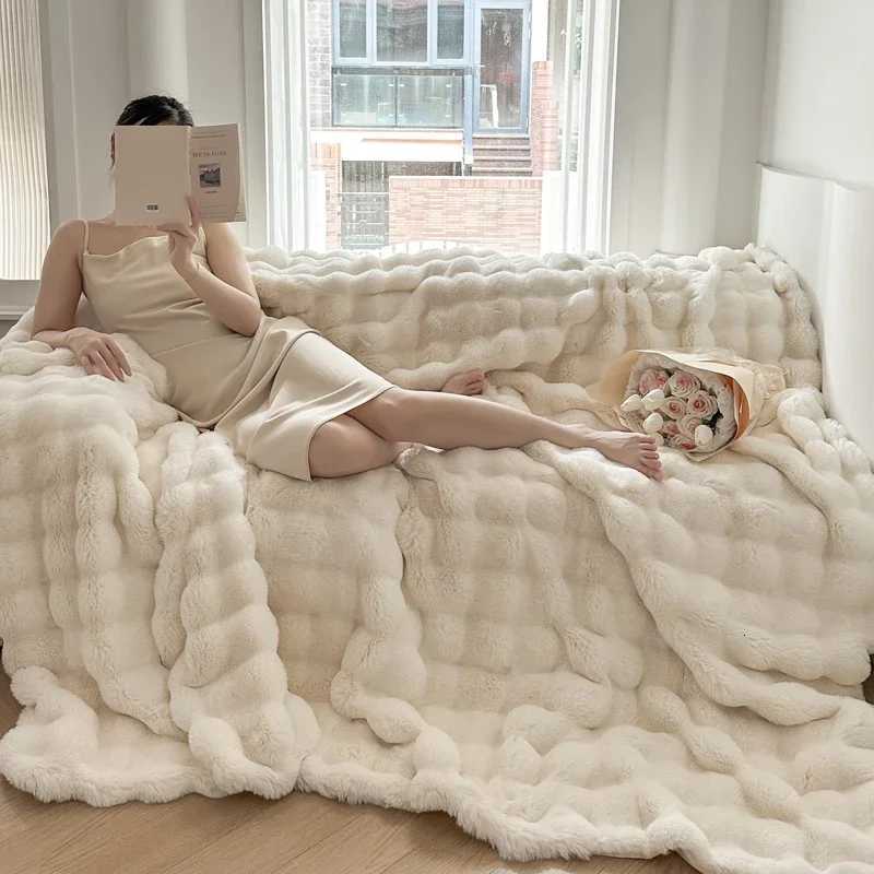 WASART Faux fur plush throw blanket warm winter soft fluffy blankets for bed luxury plaid couch cover for sofa pillow case gift H251216 - view 5