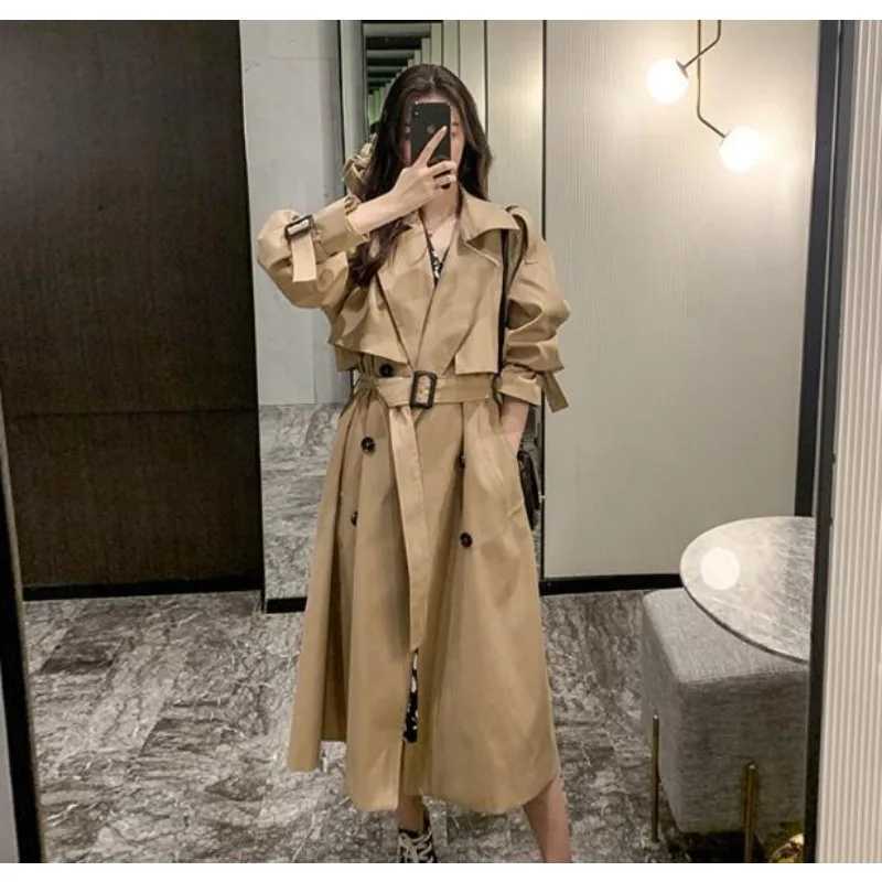 Autumn Clothes Women 2025 Lapels Double Row Buttons Long Windbreaker Women Work Jacket Trench Coat for WomenT251216
