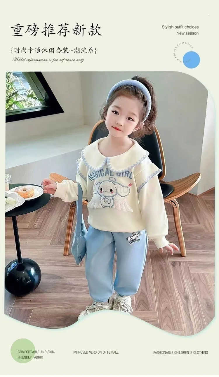 Sanrio Autumn Kid Girls Clothes Set Mandarin Collar Sweatshirts Pullover Top and Pants Bottom 2 Pieces Suit Children Girl Sweet Outfits H251216