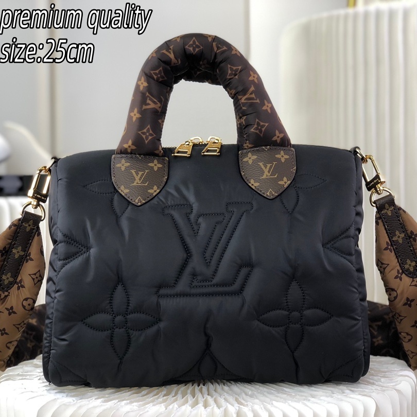 (Order by pic in opt, not by desc) Women's Black Nylon Tote Bag with Padded Handle & Detachable Shoulder Strap