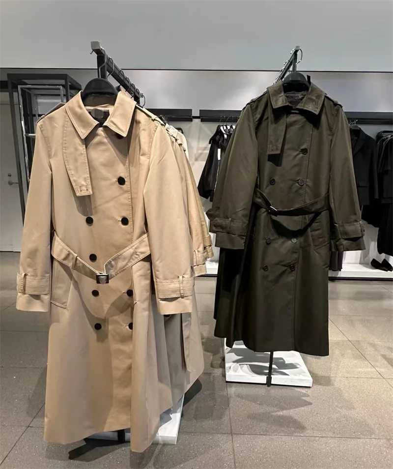 Womens Trench Coat 2025 Autumn New Style Solid Color Long-Sleeve Waterproof Double-Breasted Trench Coat with Belt BritishT251216