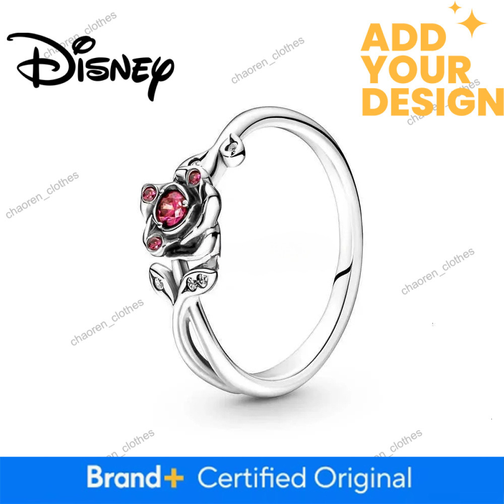 Disney custom Classic Shiny Princess Crown Red Bow HeartShaped Ring Suitable For Wedding Party Female Original Jewelry DIY GiftXJ251013