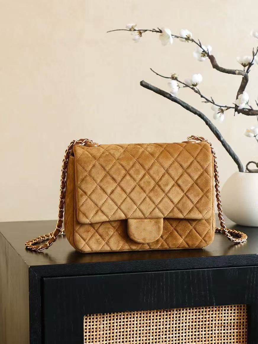 High-quality luxury fashion designer handbag, women's classic luxury suede chain cross-body bag, simple chain handbag